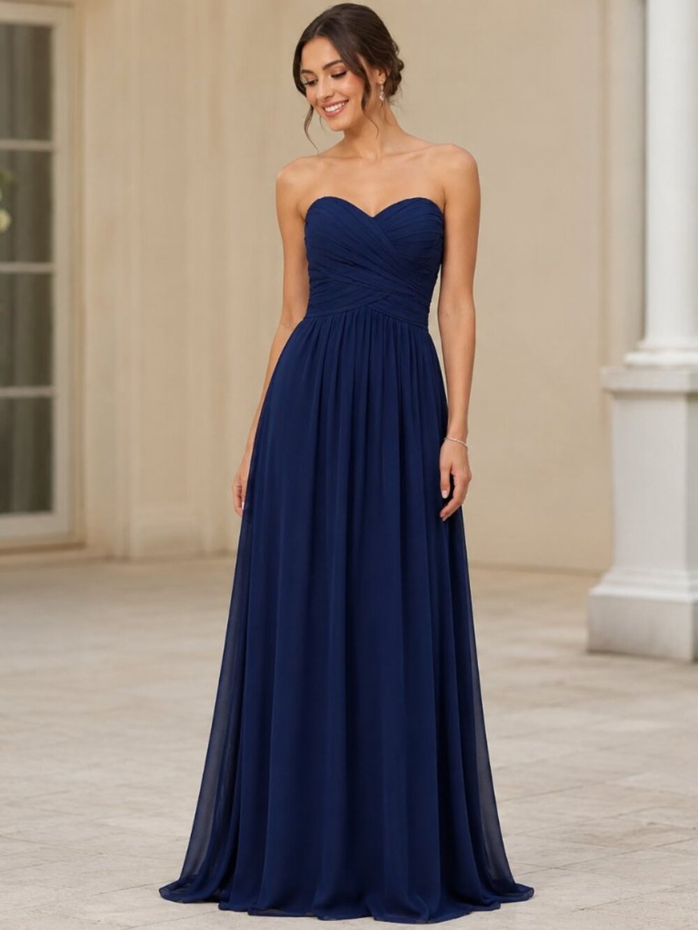 Bill Levkoff Navy Blue Strapless Bridesmaid Prom Gown Size 6 - Picture 1 of 6